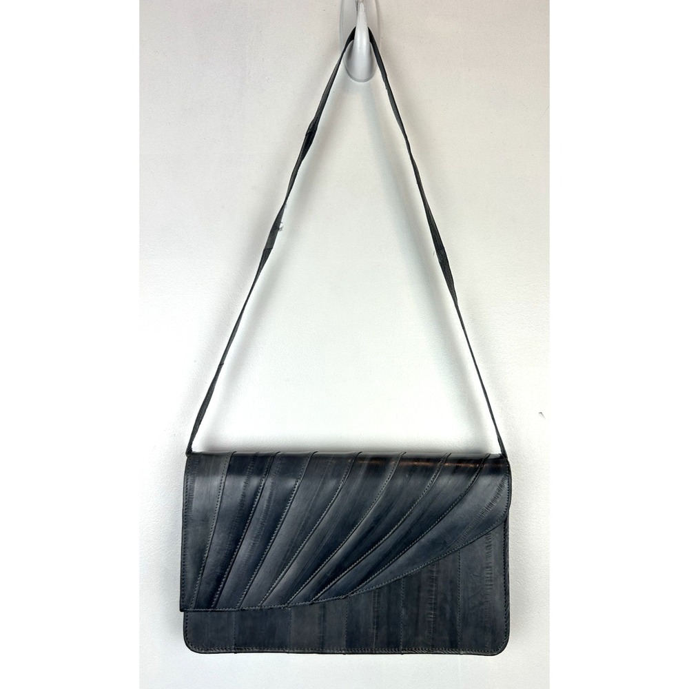 Vintage Eel Skin Purse Convertible Clutch Gray Shoulder Bag 70s 80s Disco